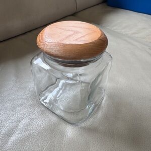 Anchor Hocking Glass Canisters w/ wood Lidded Square jar
